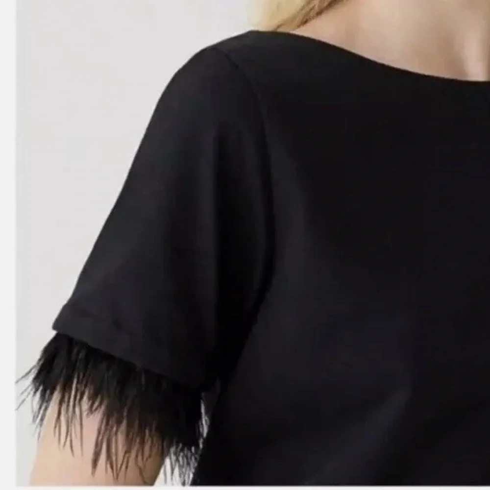 NWT J. Crew Black Mariner Jersey Cropped Boatneck T-Shirt  With Feather Cuff